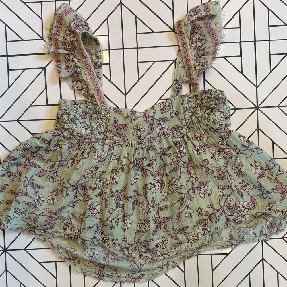 Free People Green Floral Ruffle Top - Picture 3 of 3